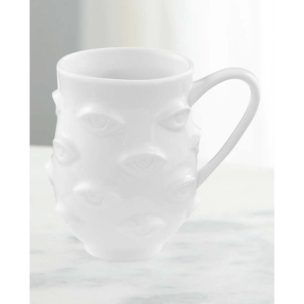 New Jonathan Adler Large White Muse Eyes Mug Coffee Cup Tea Gift